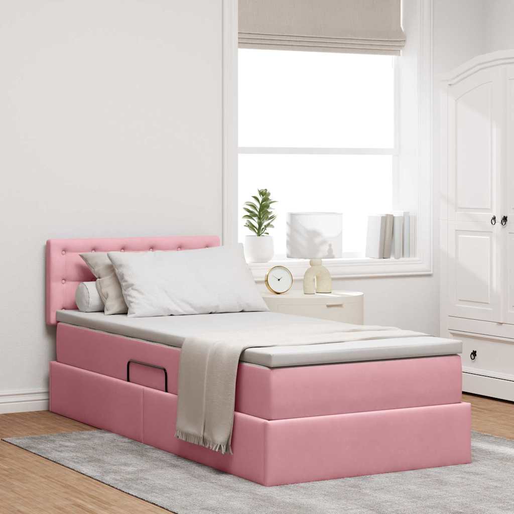 Bett mit Stauraum und LED mit Matratze Rosa 90 x 200 cm Samt