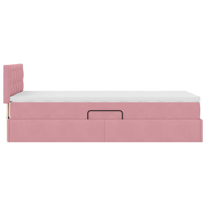 Bett mit Stauraum und LED mit Matratze Rosa 90 x 200 cm Samt