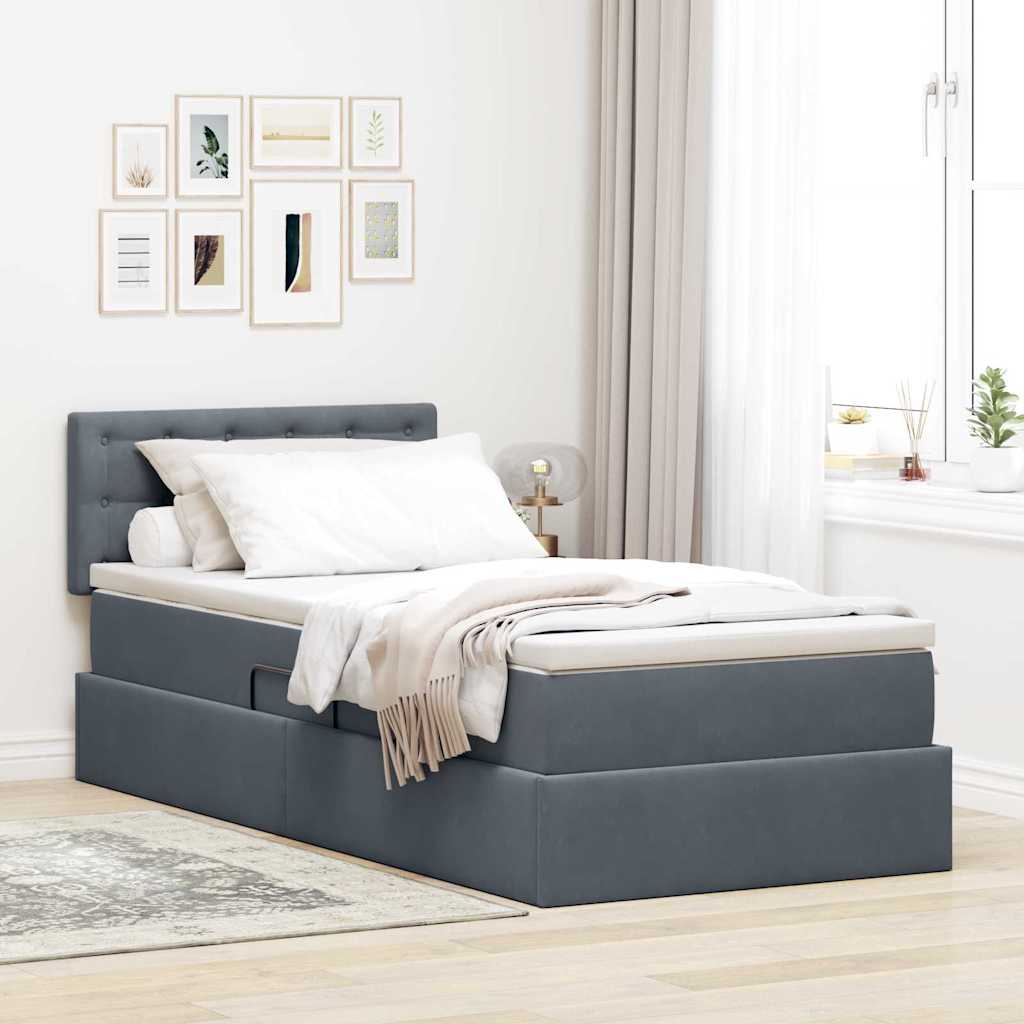 vidaXL Bett mit Stauraum und LED mit LED Dunkelgrau 100 x 200 cm Samt