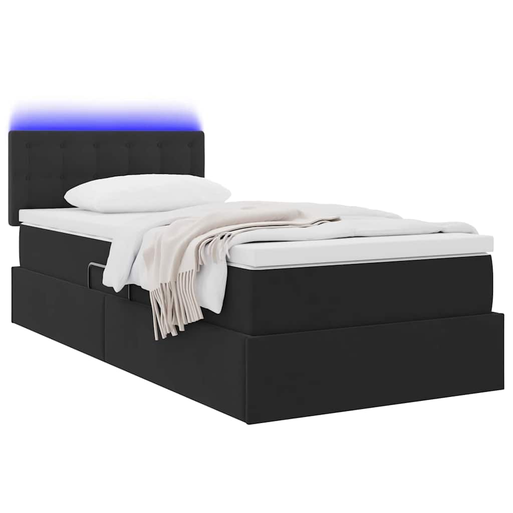 Bett mit Stauraum und LED mit LED Schwarz 100 x 200 cm Samt
