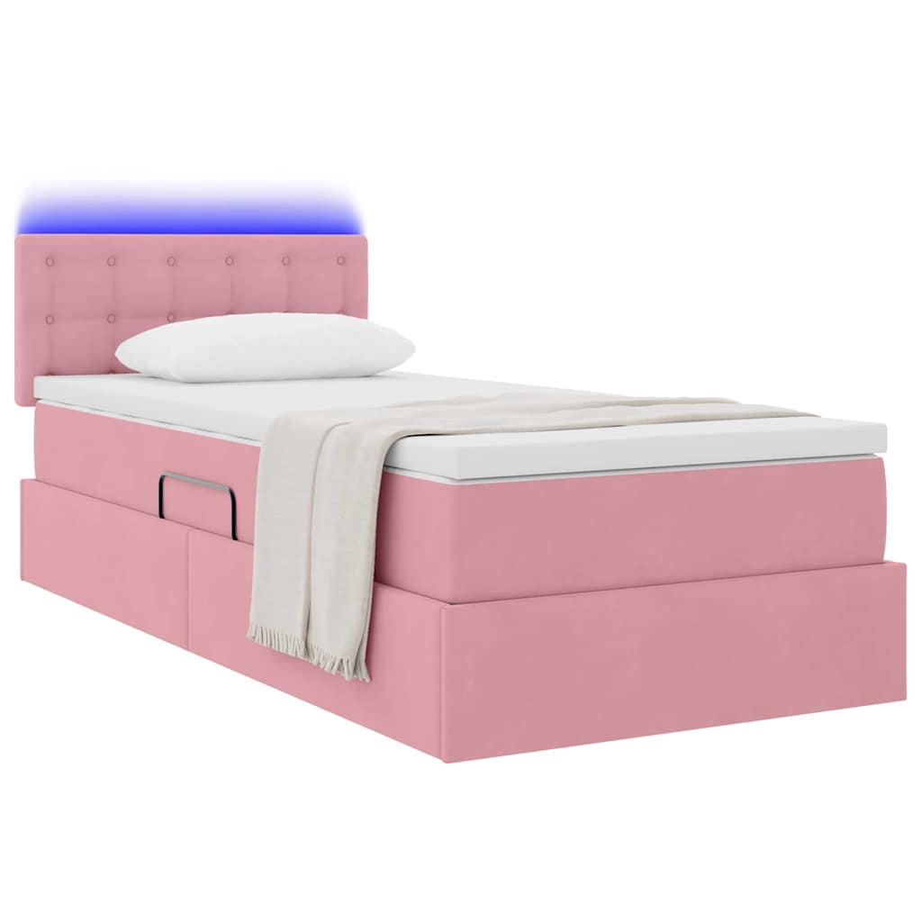 vidaXL Bett mit Stauraum und LED mit Matratze Rosa 100 x 200 cm Samt