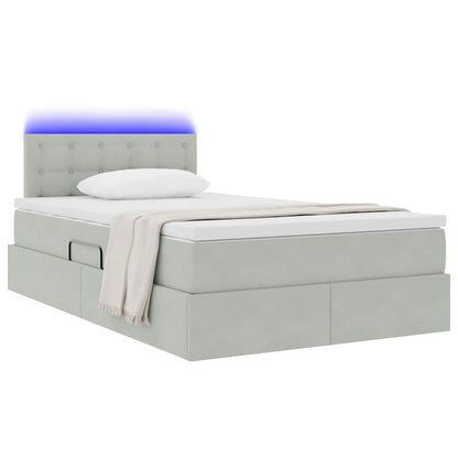 Bett mit Stauraum und LED mit LED Hellgrau 120 x 190 cm Samt