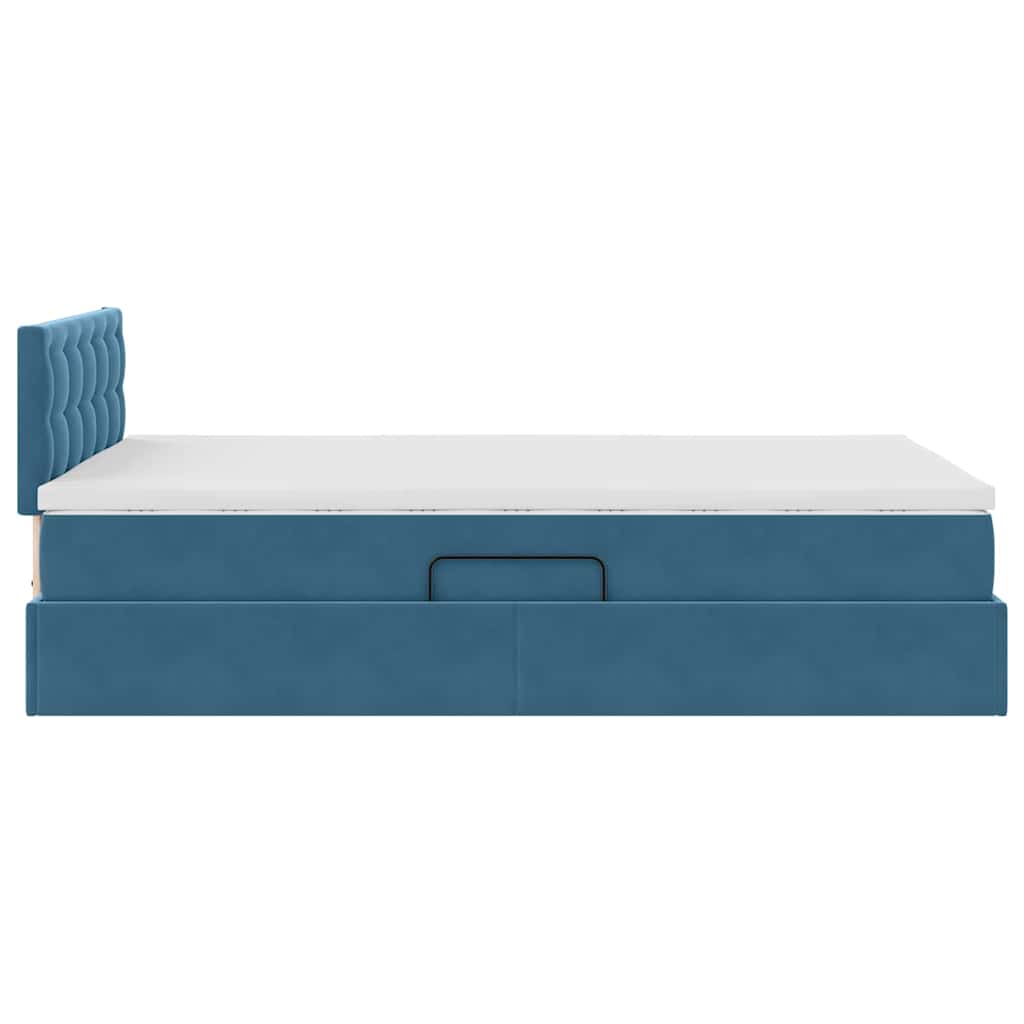 Bett mit Stauraum und LED mit Matratze Blau 120 x 190 cm Samt