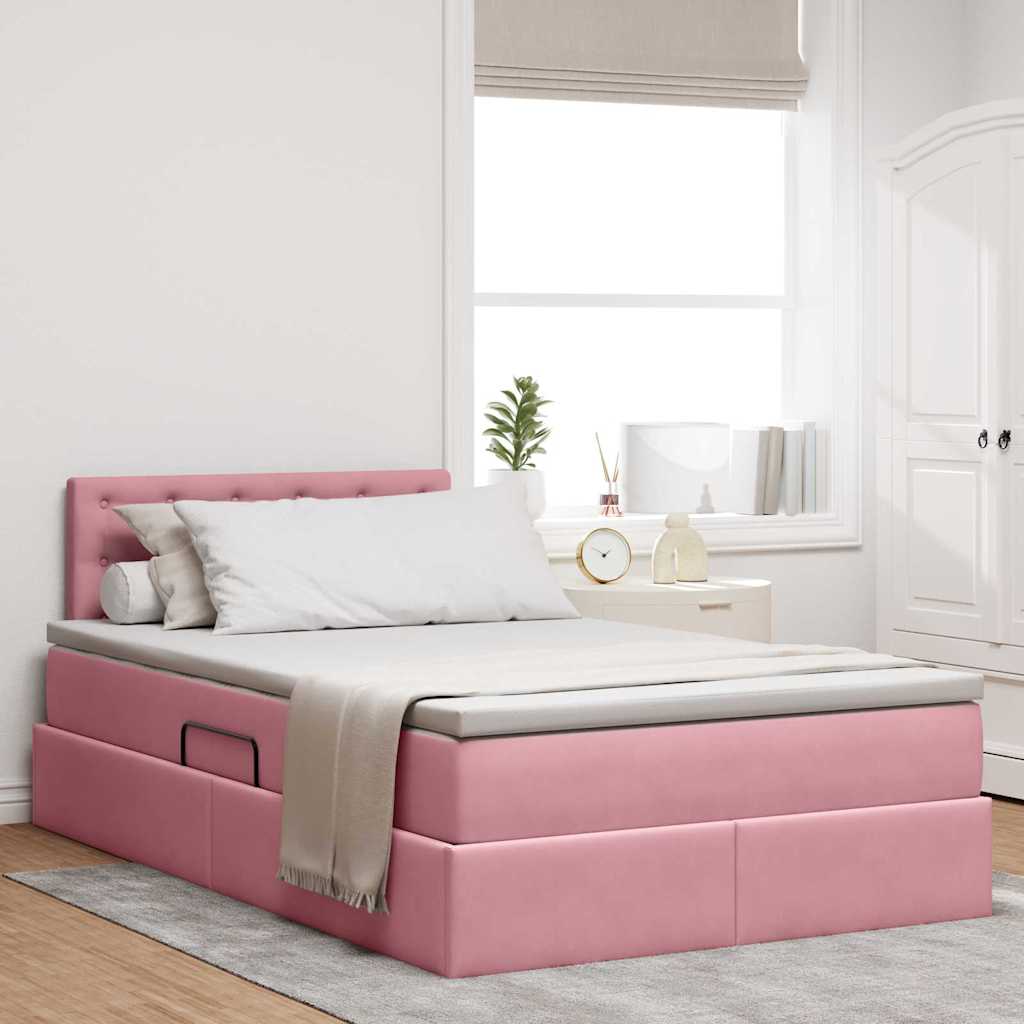 vidaXL Bett mit Stauraum und LED mit Matratze Rosa 120 x 200 cm Samt