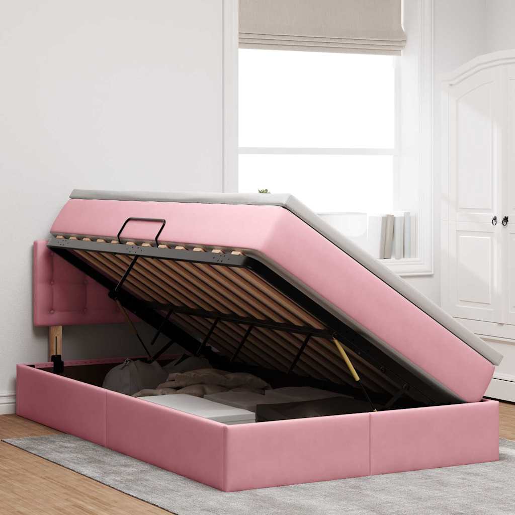 vidaXL Bett mit Stauraum und LED mit Matratze Rosa 120 x 200 cm Samt