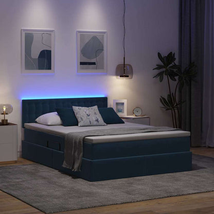 vidaXL Lit avec rangement et LED Bleu foncé 140 x 190 cm Velours