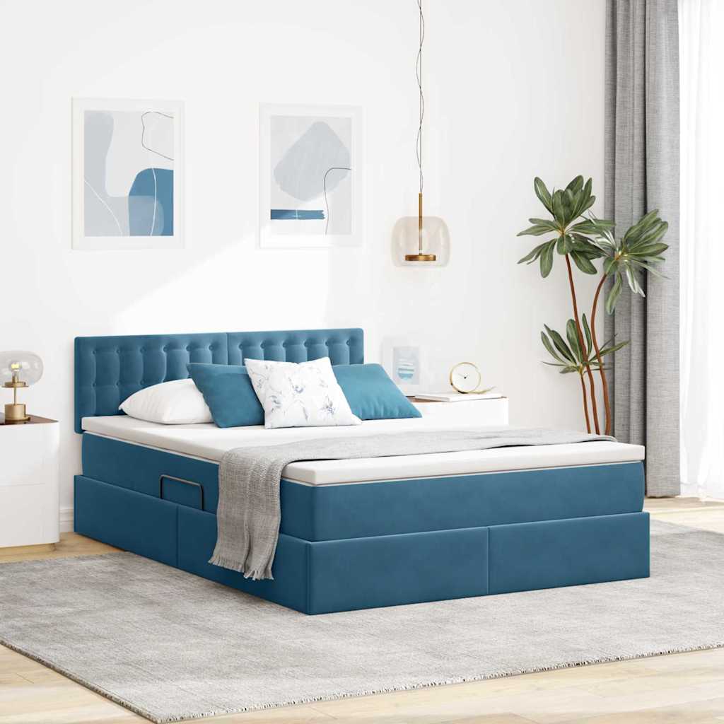 vidaXL Lit avec rangement et LED Bleu foncé 140 x 190 cm Velours