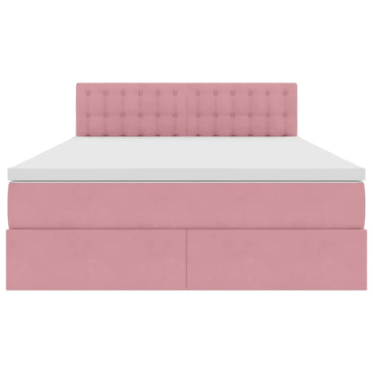 Bett mit Stauraum und LED mit Matratze Rosa 140 x 190 cm Samt