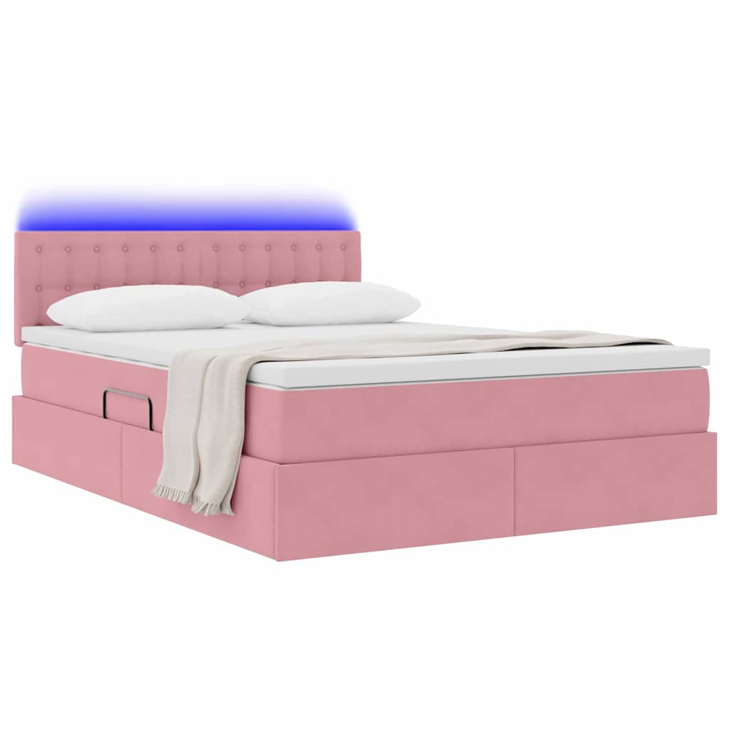 Bett mit Stauraum und LED mit Matratze Rosa 140 x 190 cm Samt