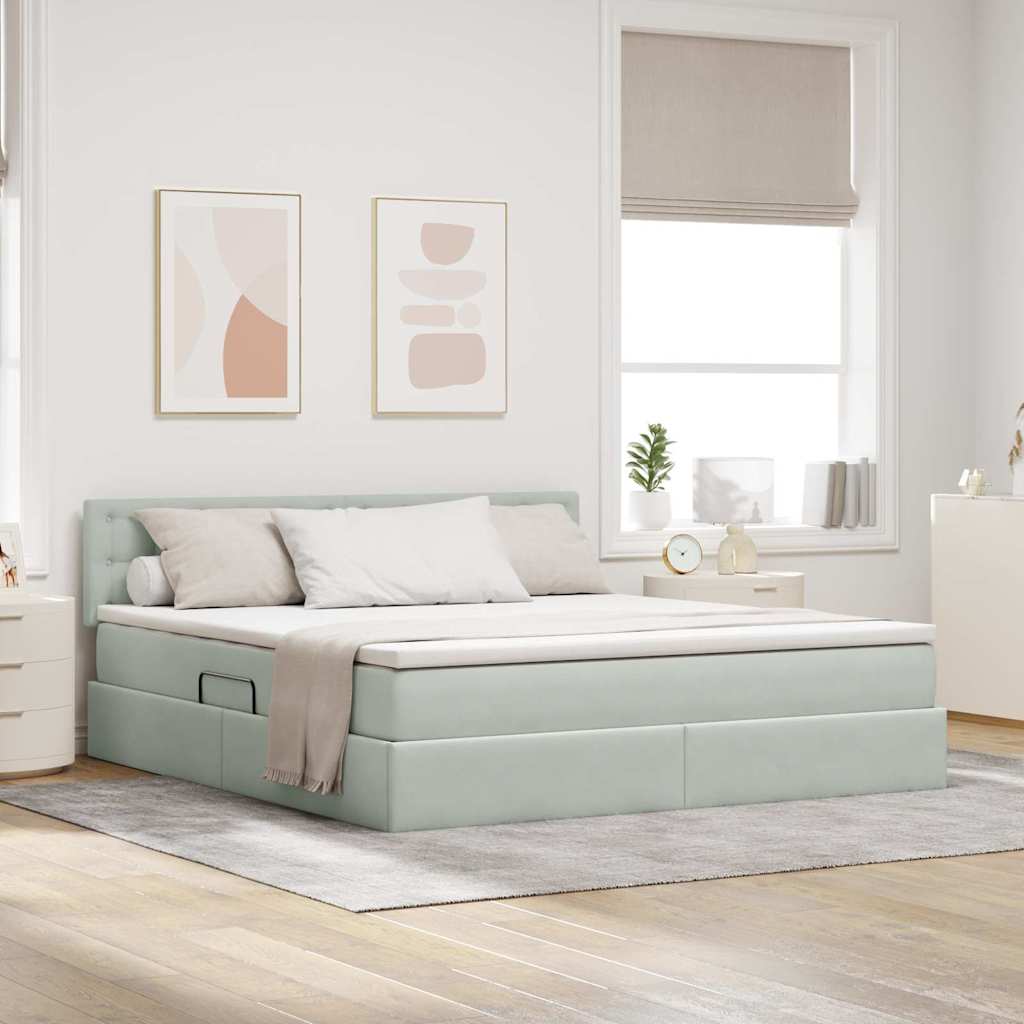 vidaXL Bett mit Stauraum und LED mit LED Hellgrau 160 x 200 cm Samt