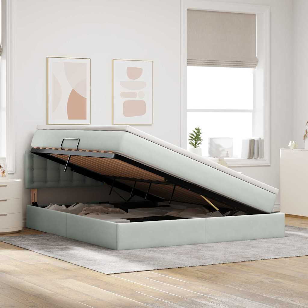 vidaXL Bett mit Stauraum und LED mit LED Hellgrau 160 x 200 cm Samt