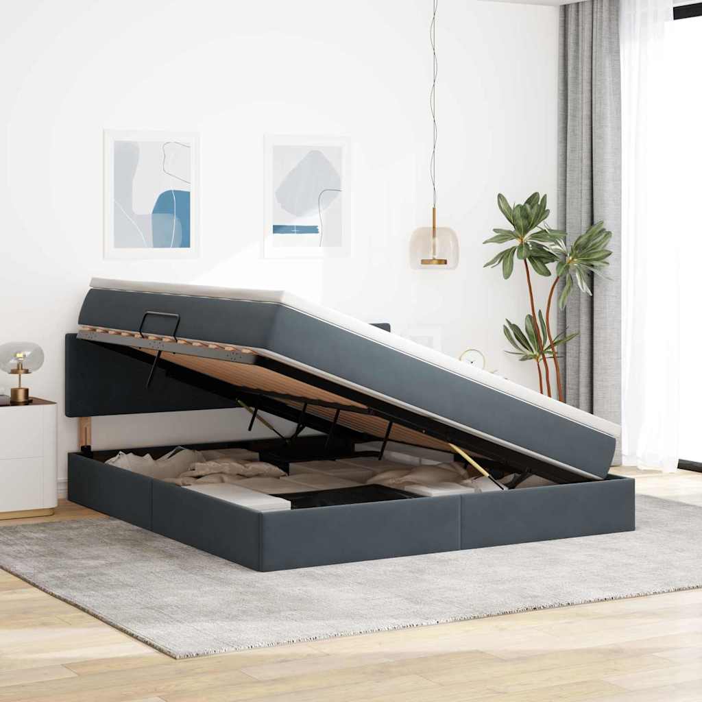 vidaXL Bett mit Stauraum und LED mit LED Dunkelgrau 160 x 200 cm Samt