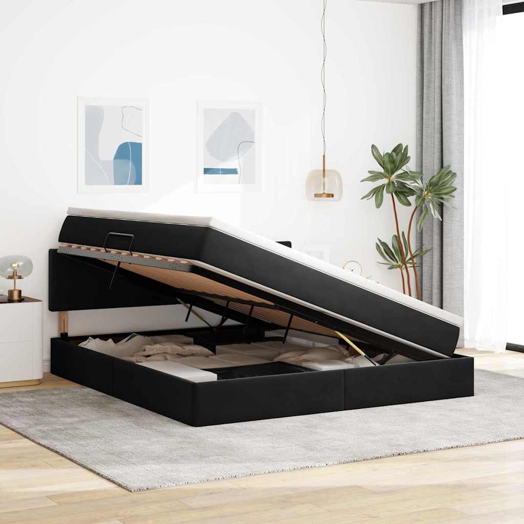 vidaXL Bett mit Stauraum und LED mit LED Schwarz 160 x 200 cm Samt