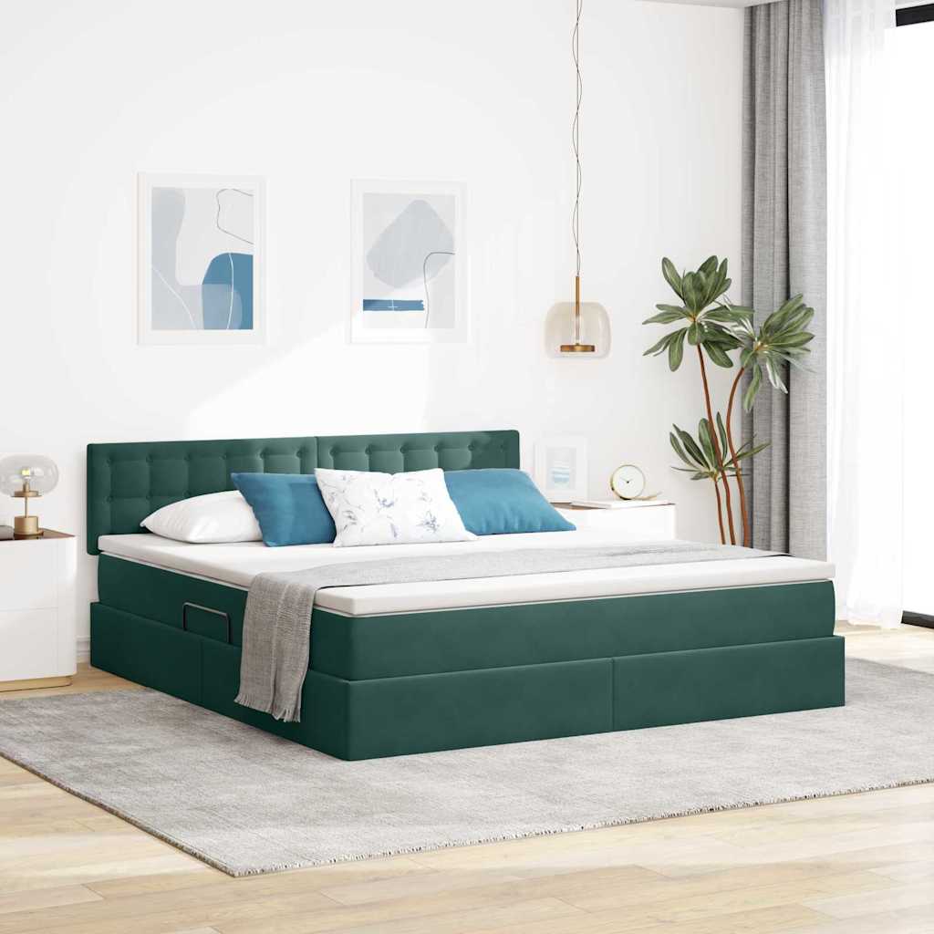 vidaXL Bett mit Stauraum und LED mit LED Dunkelgrün 160 x 200 cm Samt