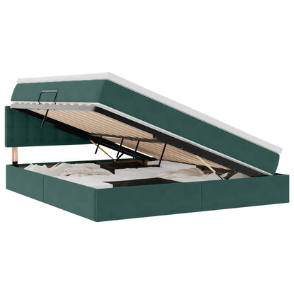 vidaXL Bett mit Stauraum und LED mit LED Dunkelgrün 160 x 200 cm Samt