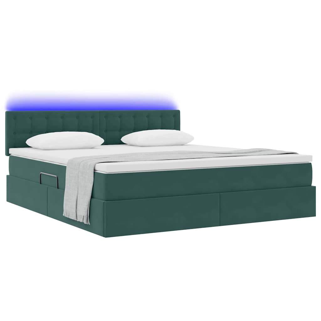 vidaXL Bett mit Stauraum und LED mit LED Dunkelgrün 160 x 200 cm Samt