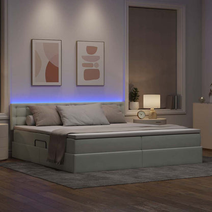 vidaXL Bett mit Stauraum und LED mit LED Hellgrau 200 x 200 cm Samt