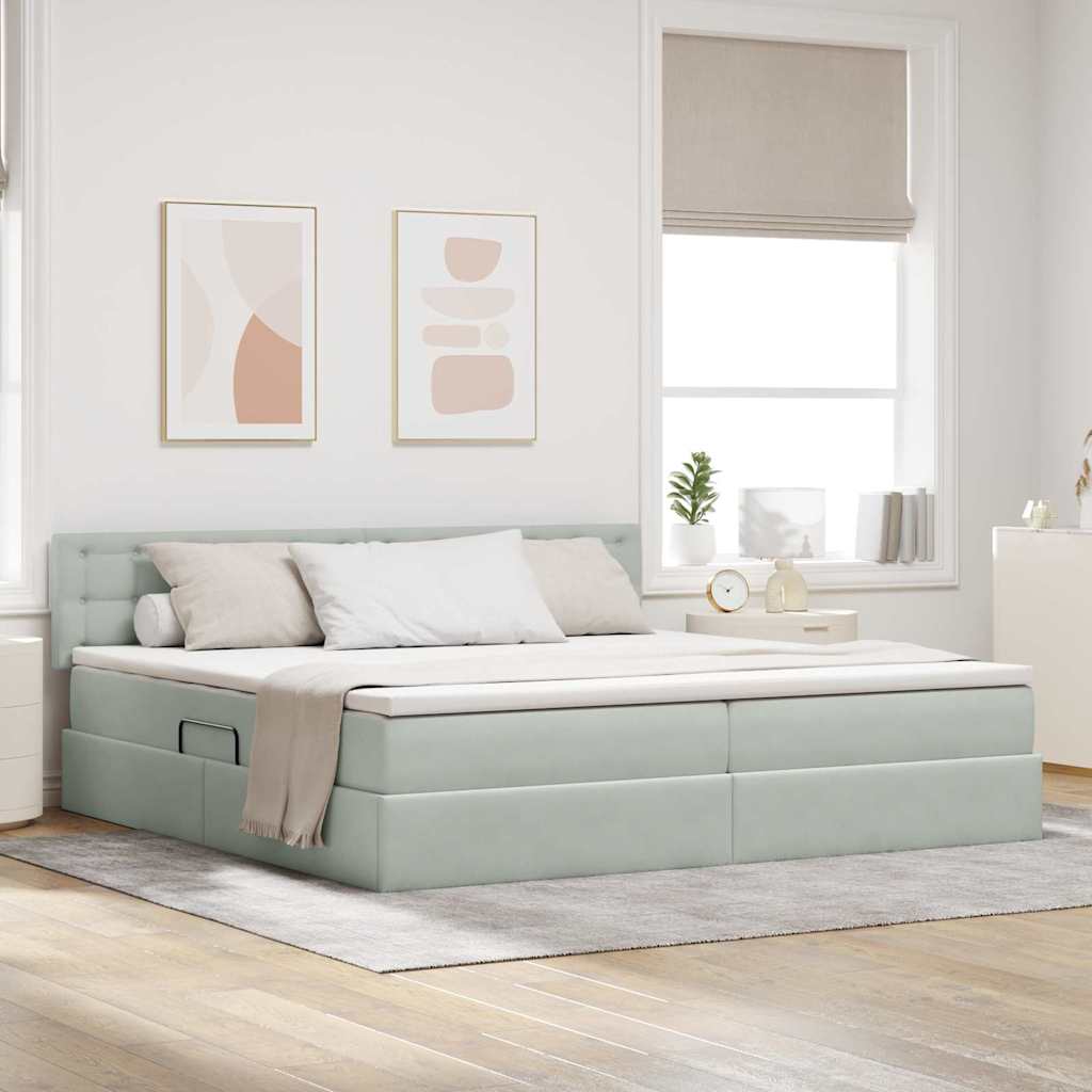vidaXL Bett mit Stauraum und LED mit LED Hellgrau 200 x 200 cm Samt