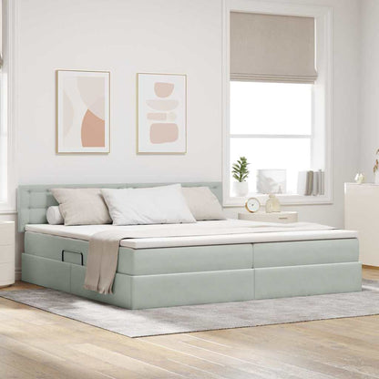 vidaXL Bett mit Stauraum und LED mit LED Hellgrau 200 x 200 cm Samt