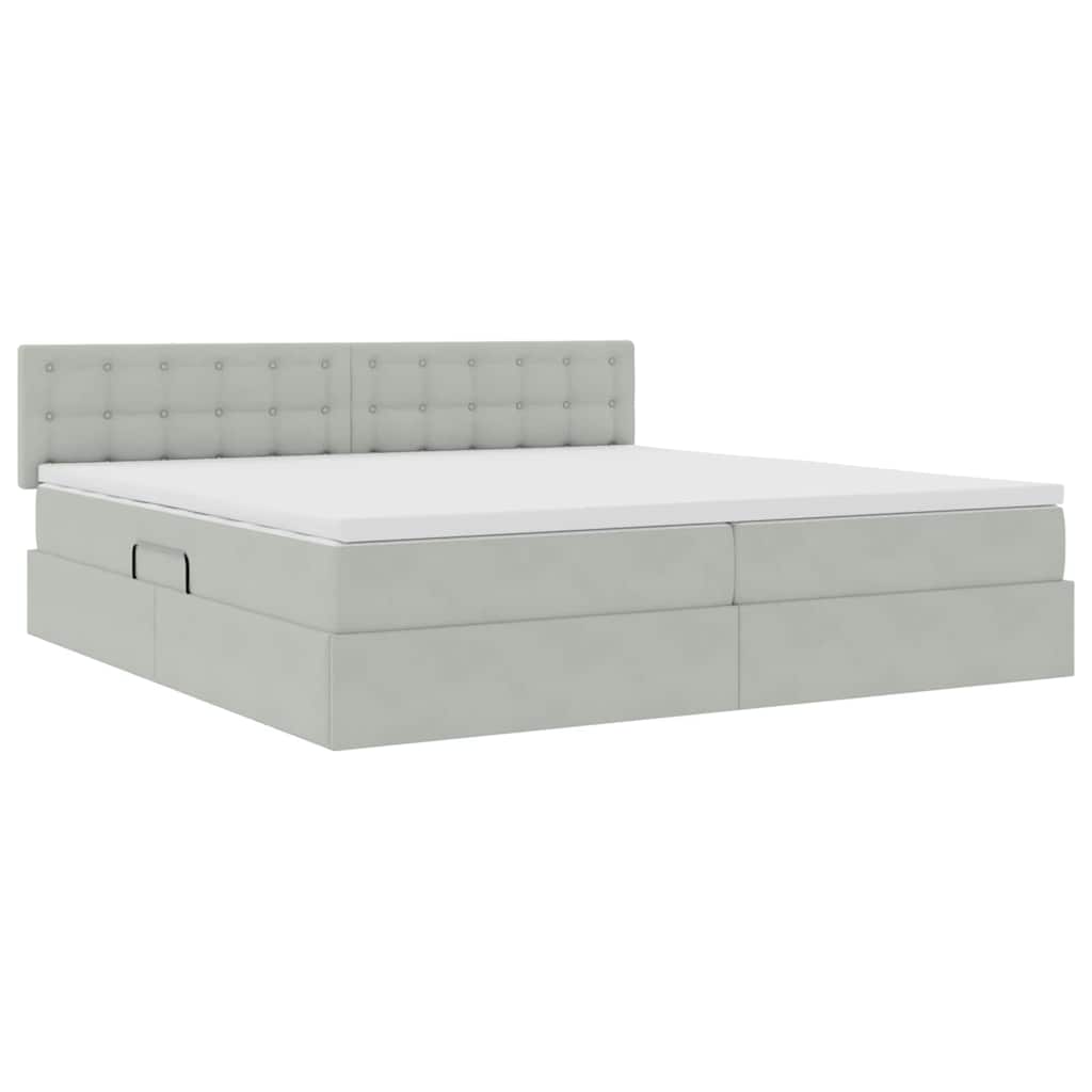 vidaXL Bett mit Stauraum und LED mit LED Hellgrau 200 x 200 cm Samt