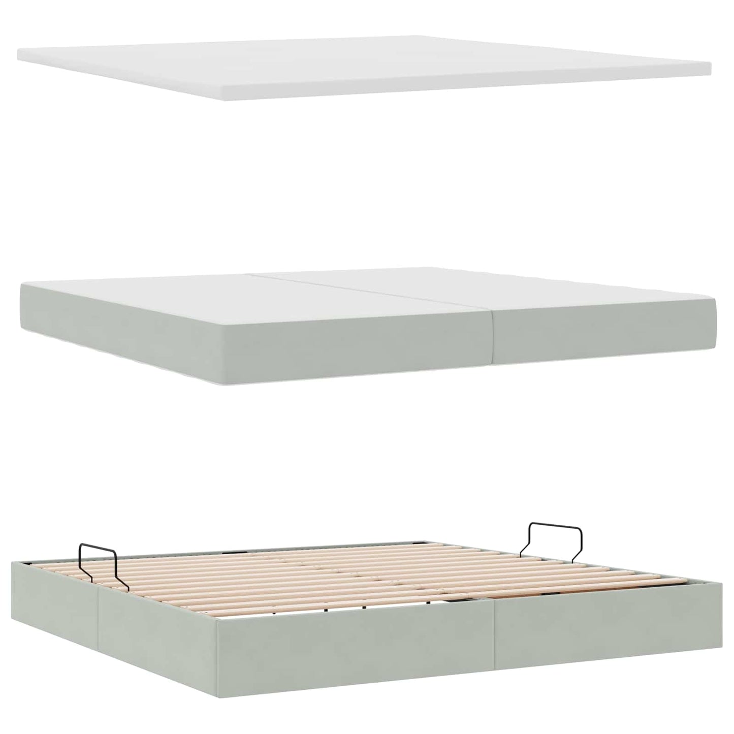 vidaXL Bett mit Stauraum und LED mit LED Hellgrau 200 x 200 cm Samt