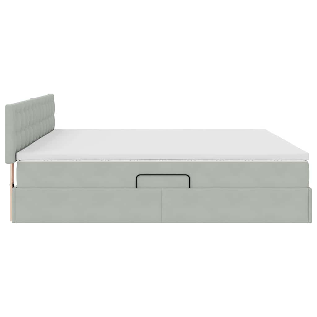 vidaXL Bett mit Stauraum und LED mit LED Hellgrau 200 x 200 cm Samt