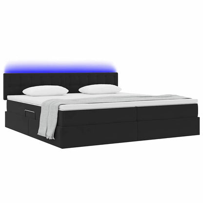 Bett mit Stauraum und LED mit LED Schwarz 200 x 200 cm Samt