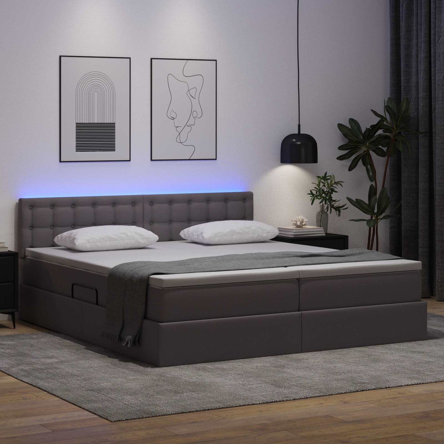 Bett mit Stauraum und LED mit LED Grau 180 x 200 cm Kunstleder