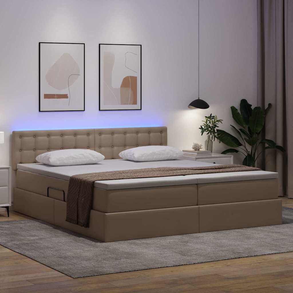 Bett mit Stauraum und LED Cappuccino 180 x 200 cm Kunstleder