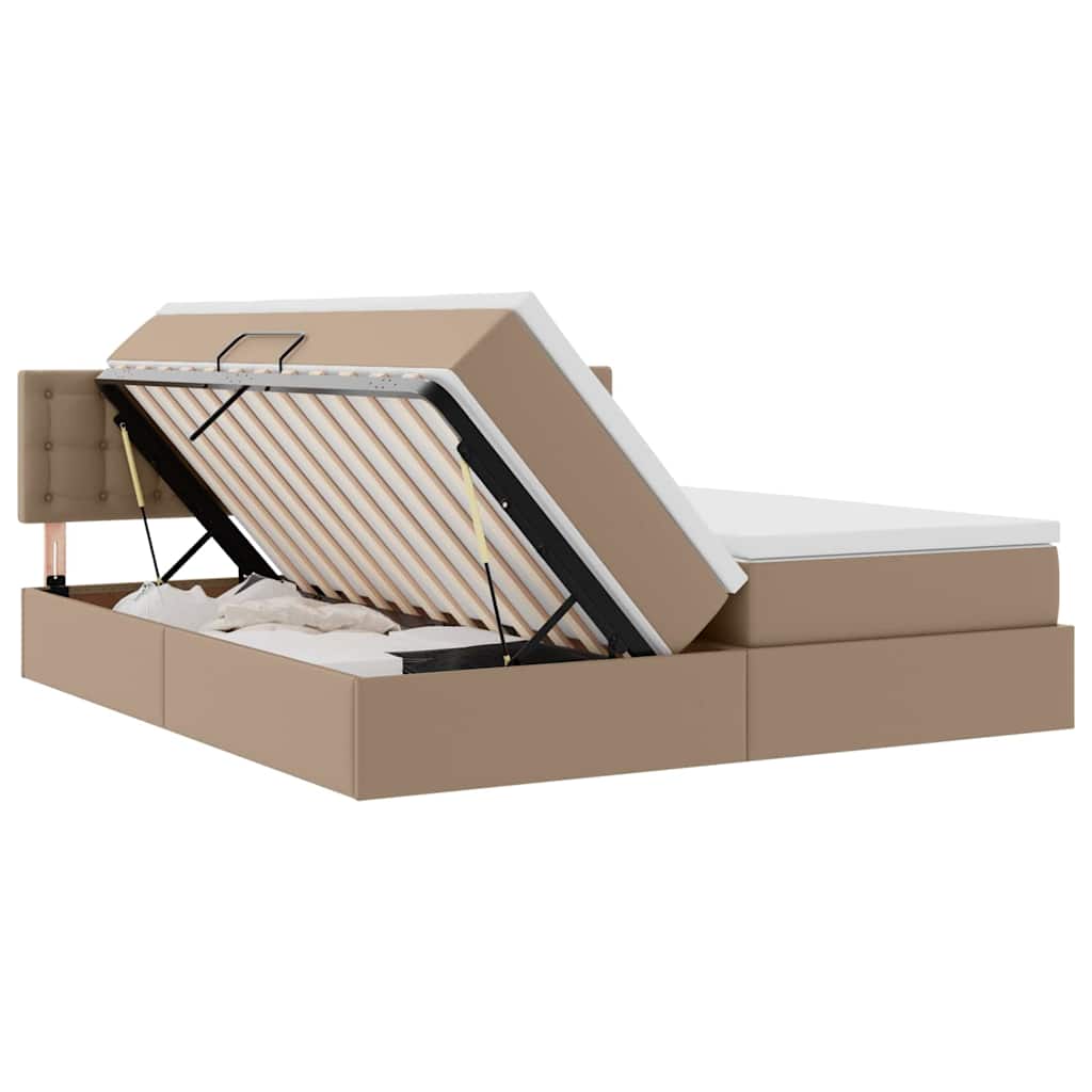 Bett mit Stauraum und LED Cappuccino 180 x 200 cm Kunstleder