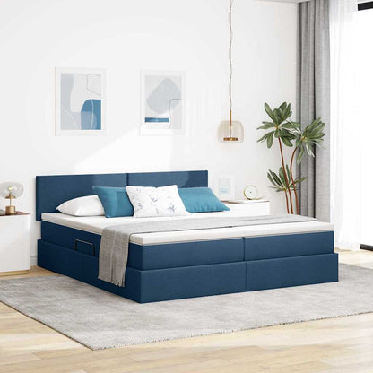 vidaXL Bett mit LED-Lichtleisten mit Kopfteil Blau 180 x 200 cm Stoff