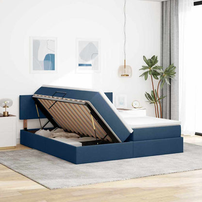 vidaXL Bett mit LED-Lichtleisten mit Kopfteil Blau 180 x 200 cm Stoff