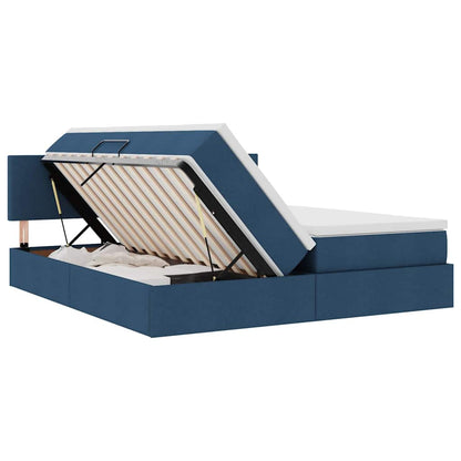 vidaXL Bett mit LED-Lichtleisten mit Kopfteil Blau 180 x 200 cm Stoff