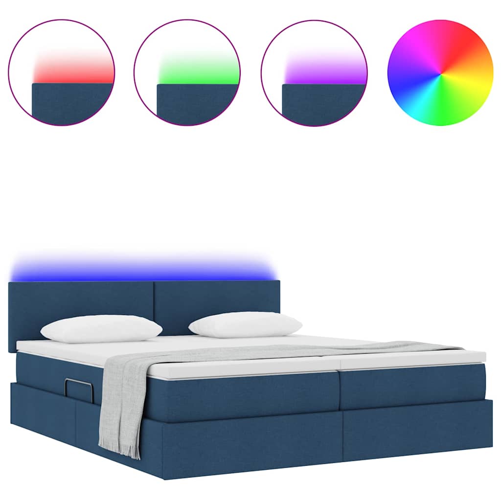 vidaXL Bett mit LED-Lichtleisten mit Kopfteil Blau 180 x 200 cm Stoff