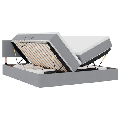 Bett mit LED-Lichtleisten Hellgrau 200 x 200 cm Stoff