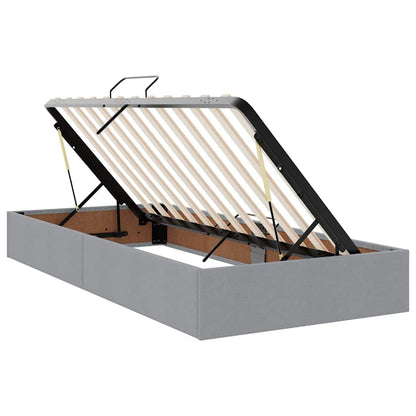 Bett mit LED-Lichtleisten Hellgrau 200 x 200 cm Stoff