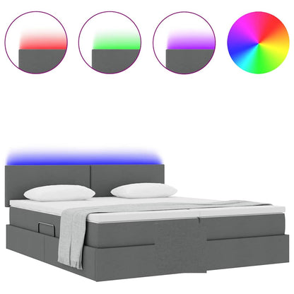 Bett mit LED-Lichtleisten Dunkelgrau 200 x 200 cm Stoff