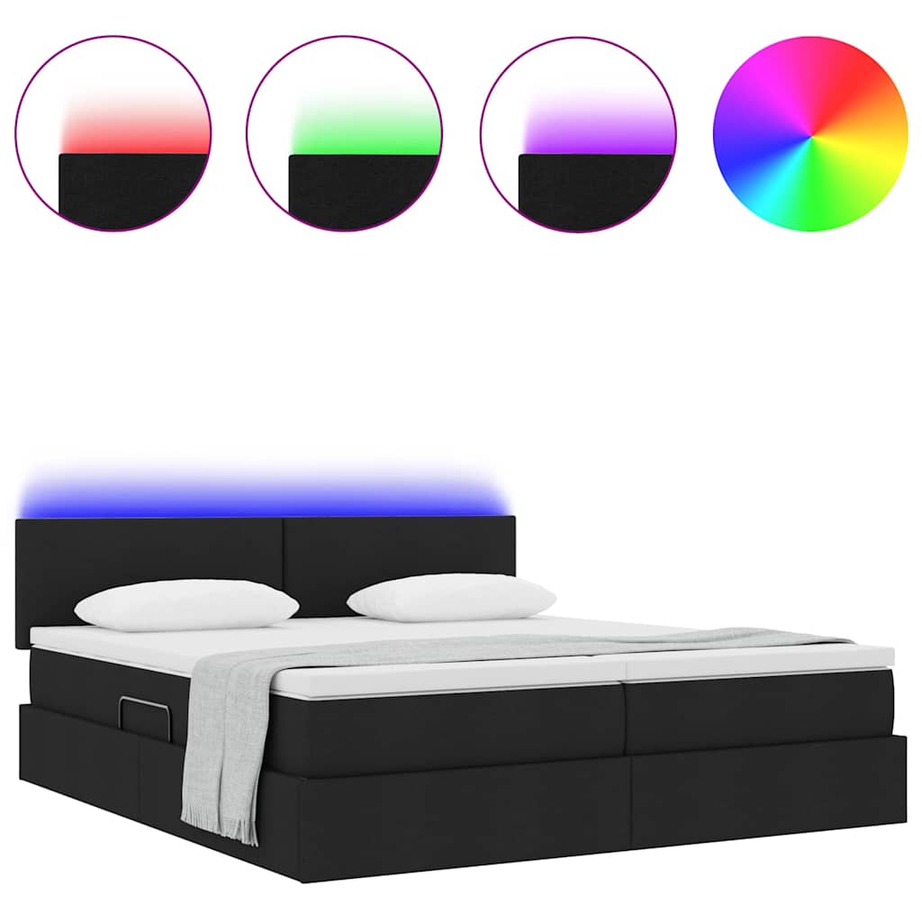 Bett mit LED-Lichtleisten Schwarz 200 x 200 cm Stoff