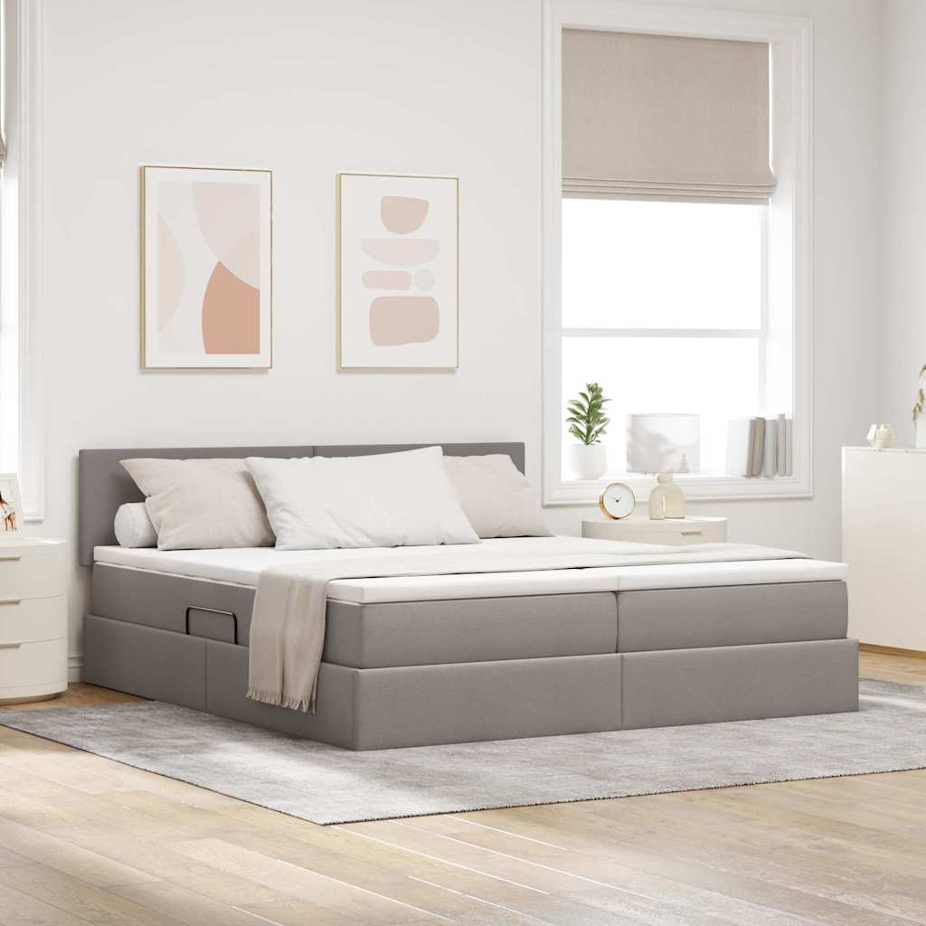 vidaXL Lit avec bande LED et tête de lit taupe 200 x 200 cm tissu