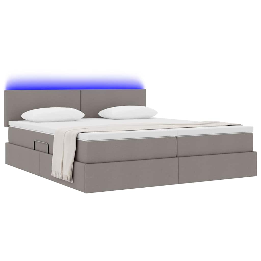 vidaXL Lit avec bande LED et tête de lit taupe 200 x 200 cm tissu
