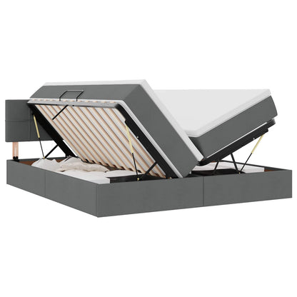 Bett mit LED-Lichtleisten Dunkelgrau 180 x 200 cm Stoff