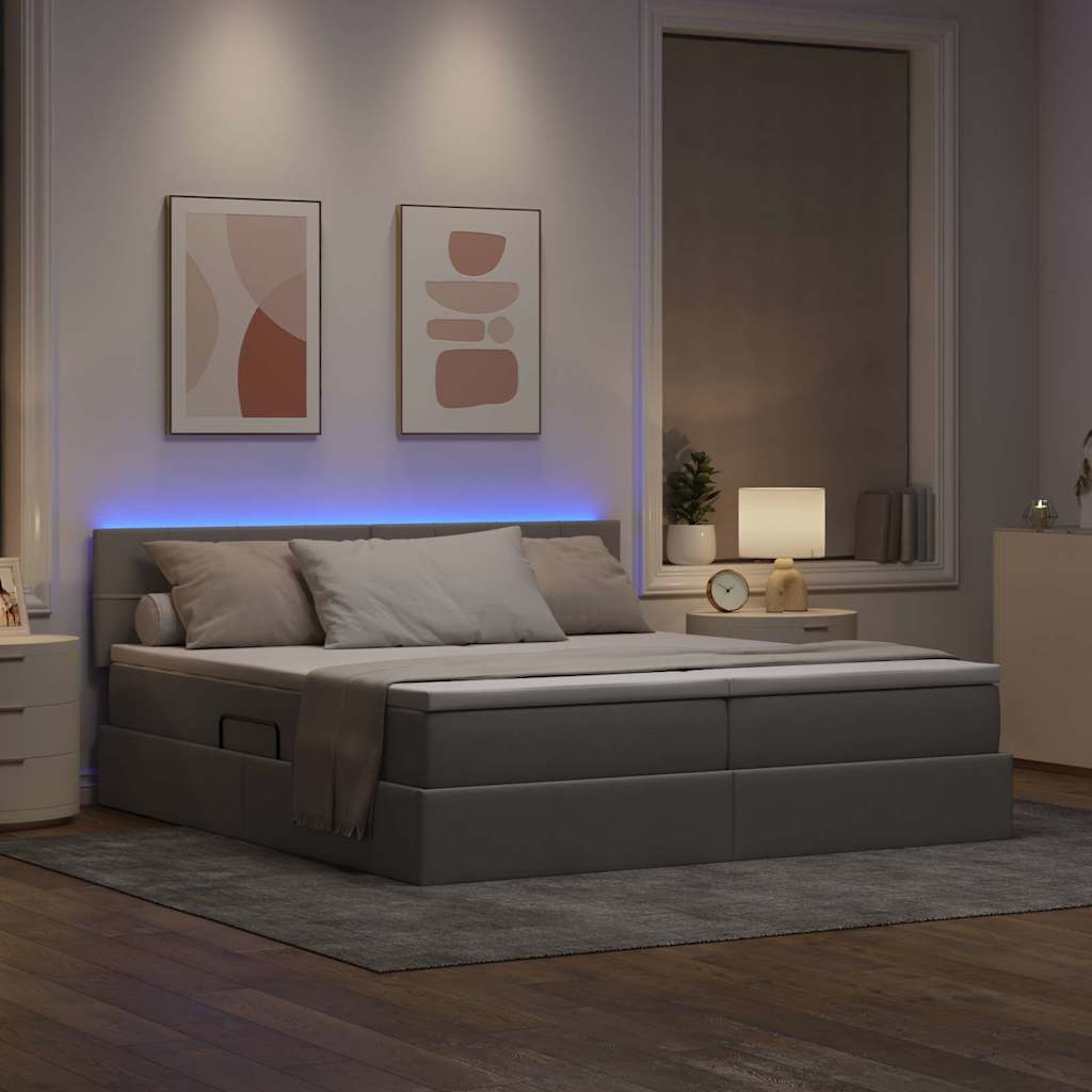 Bett mit LED-Lichtleisten mit Kopfteil Taupe 180 x 200 cm Stoff