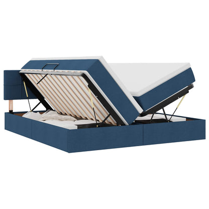 vidaXL Bett mit LED-Lichtleisten mit Kopfteil Blau 180 x 200 cm Stoff