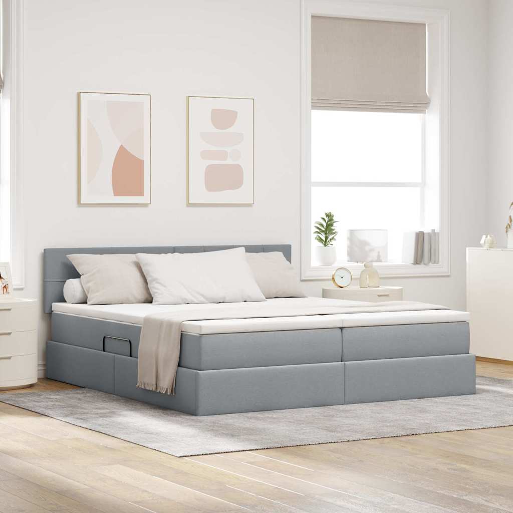 vidaXL Bett mit LED-Lichtleisten Hellgrau 200 x 200 cm Stoff