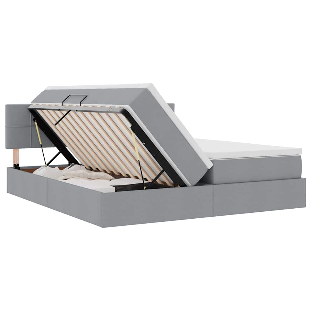 vidaXL Bett mit LED-Lichtleisten Hellgrau 200 x 200 cm Stoff