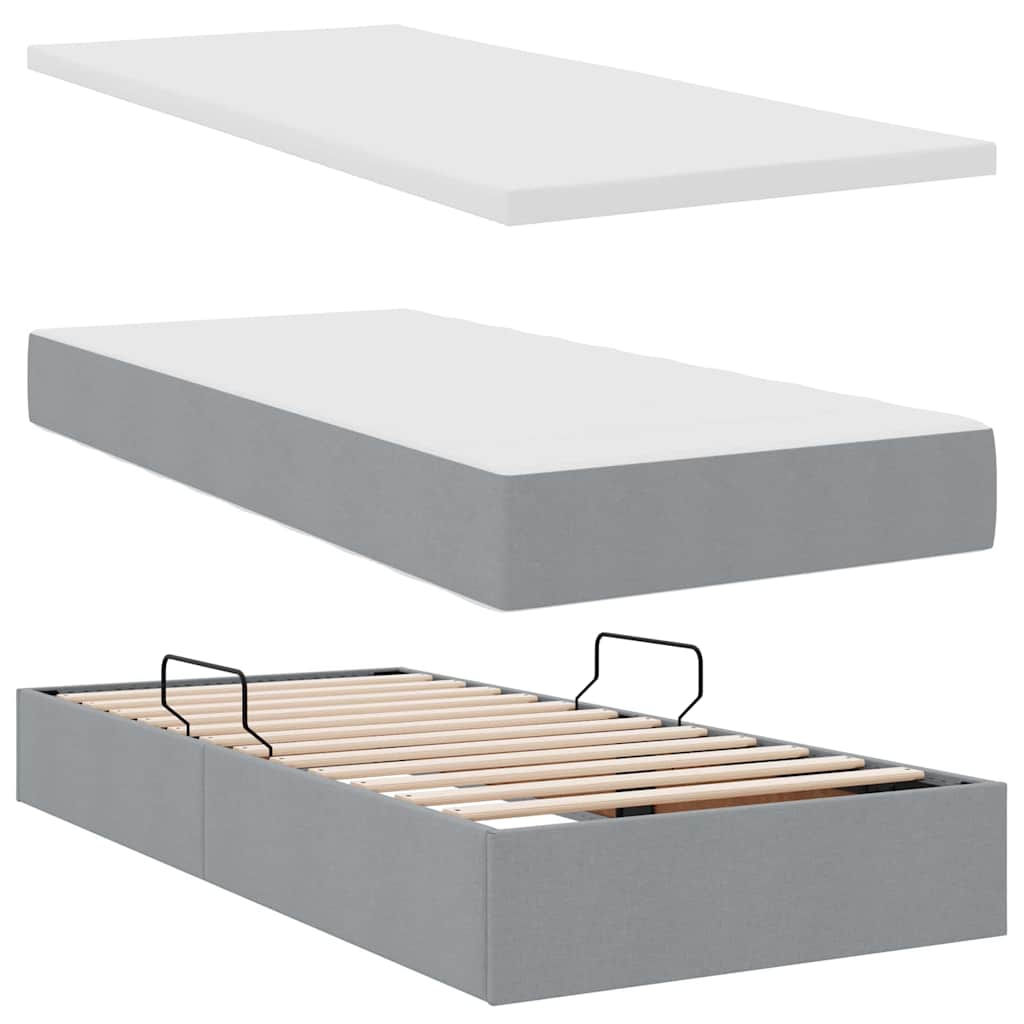 vidaXL Bett mit LED-Lichtleisten Hellgrau 200 x 200 cm Stoff