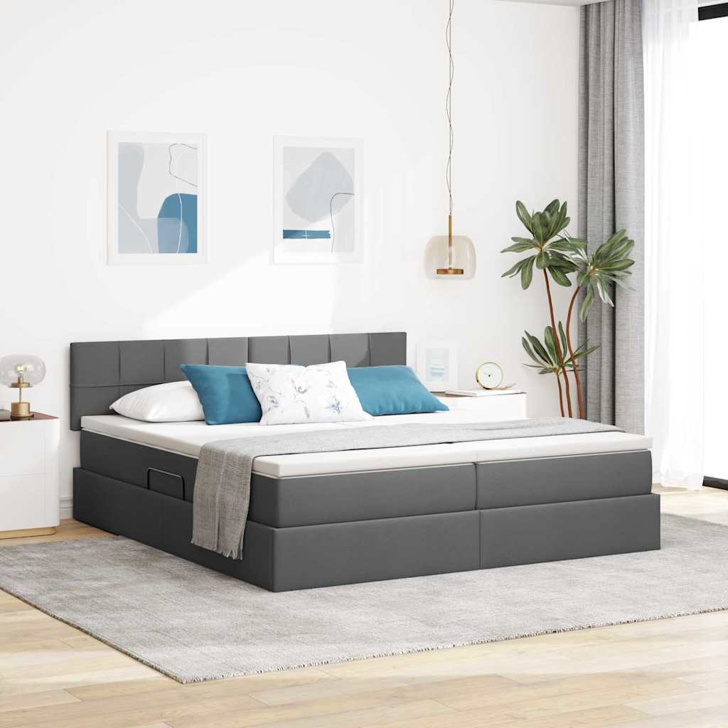 vidaXL Bett mit LED-Lichtleisten Dunkelgrau 200 x 200 cm Stoff