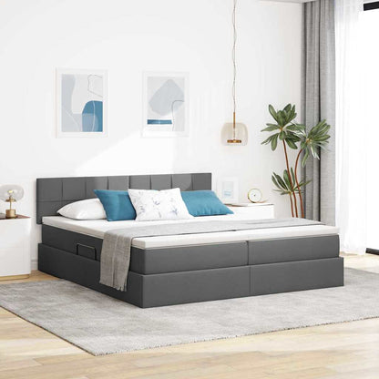 vidaXL Bett mit LED-Lichtleisten Dunkelgrau 200 x 200 cm Stoff