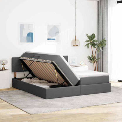vidaXL Bett mit LED-Lichtleisten Dunkelgrau 200 x 200 cm Stoff