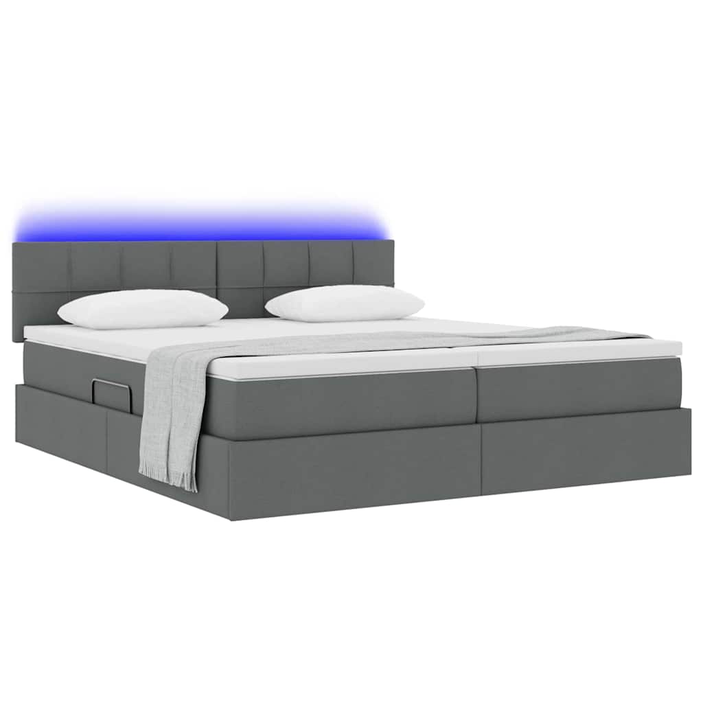 vidaXL Bett mit LED-Lichtleisten Dunkelgrau 200 x 200 cm Stoff
